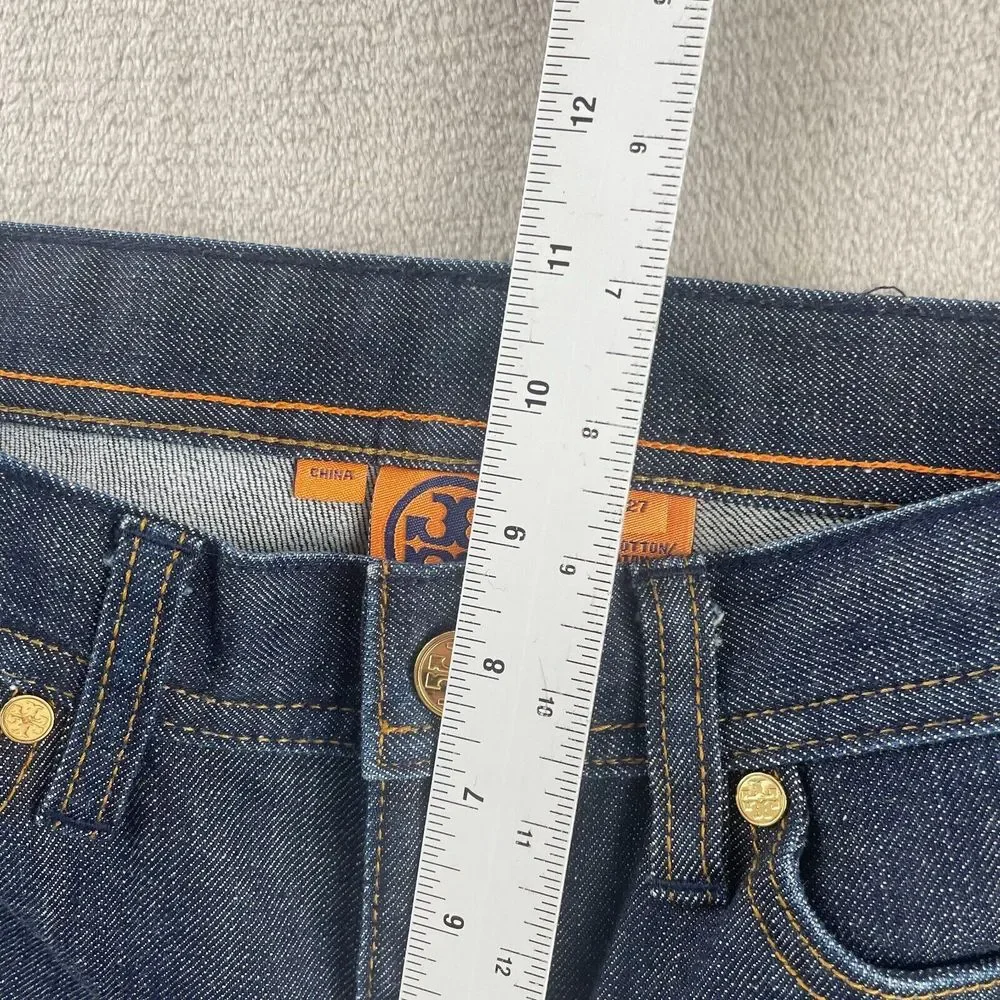 Tory‎ Burch Classic Tory Jeans in Dark Blue Women 27 BootCut Flare Gold Fishings